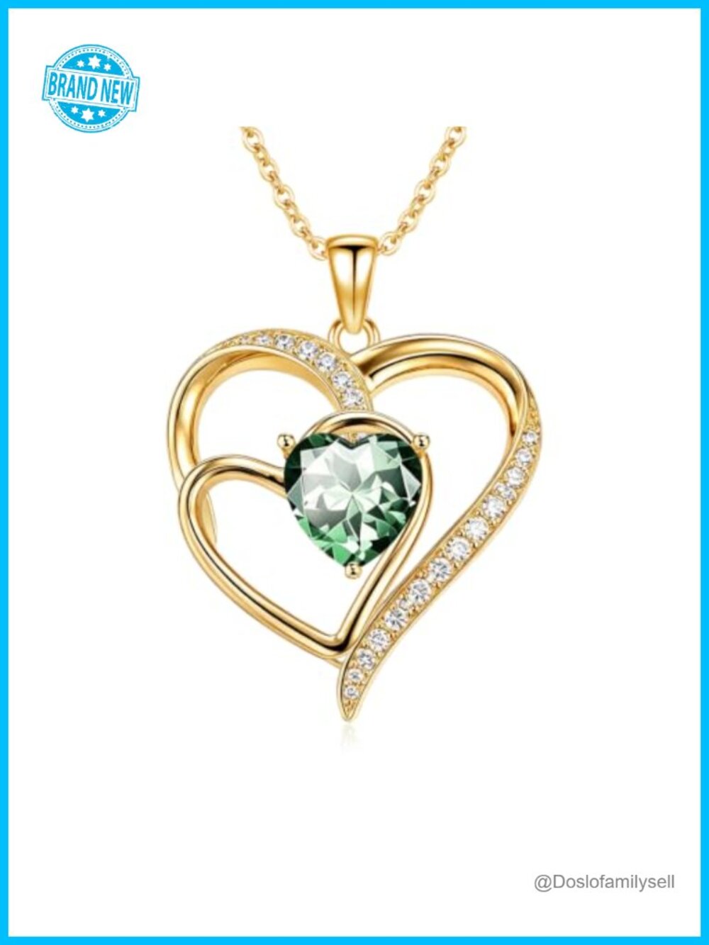 14K Gold Plated Heart Birthstone Necklace with 25mm Layered Pendant
